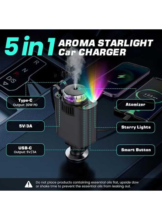 5-in-1 Car Charger with Star light  شاحن سيارة 5 في 1 مع ضوء النجوم