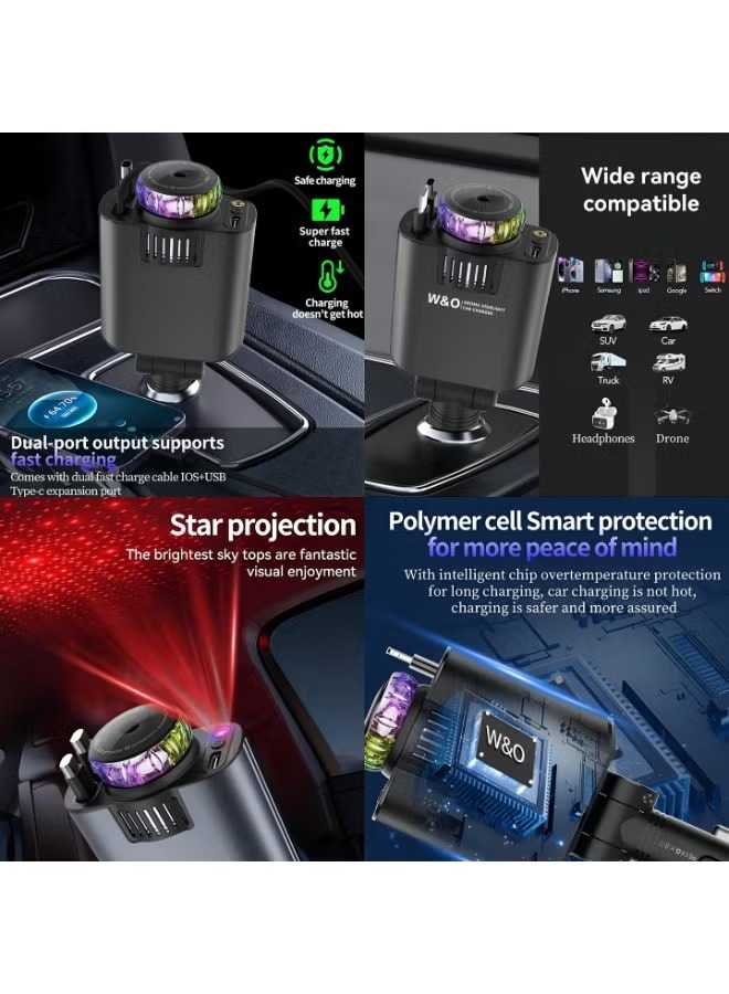 5-in-1 Car Charger with Star light  شاحن سيارة 5 في 1 مع ضوء النجوم